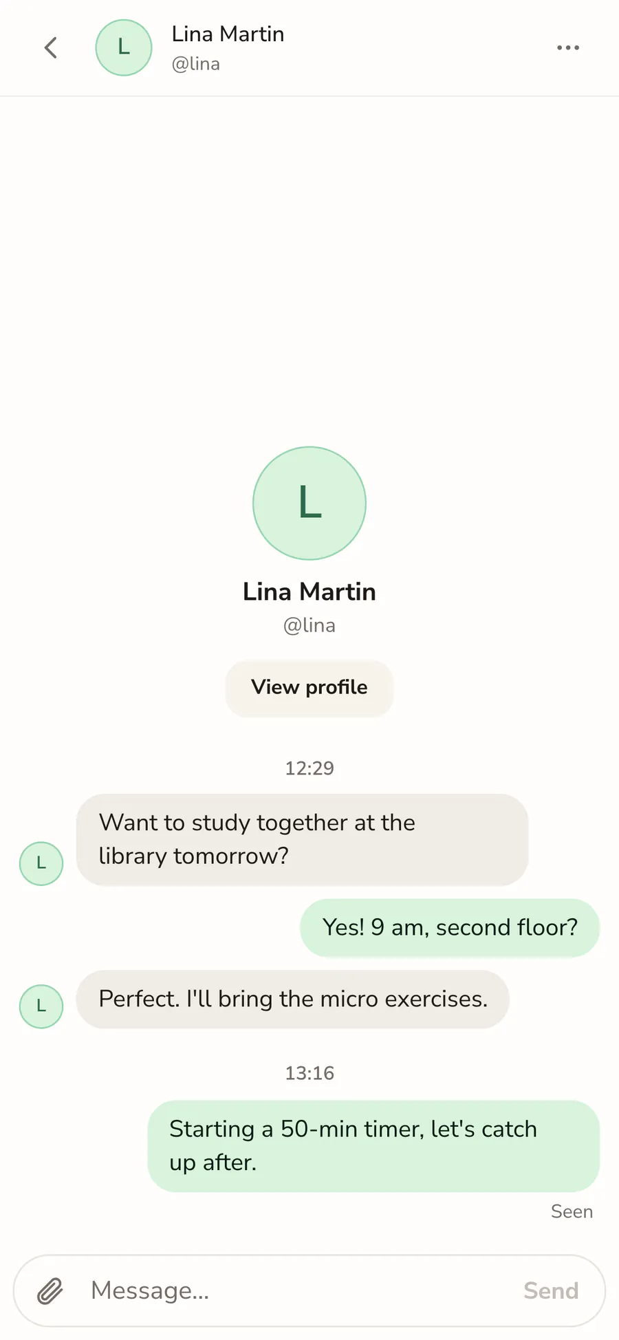 A conversation with a friend to plan a study session at the library